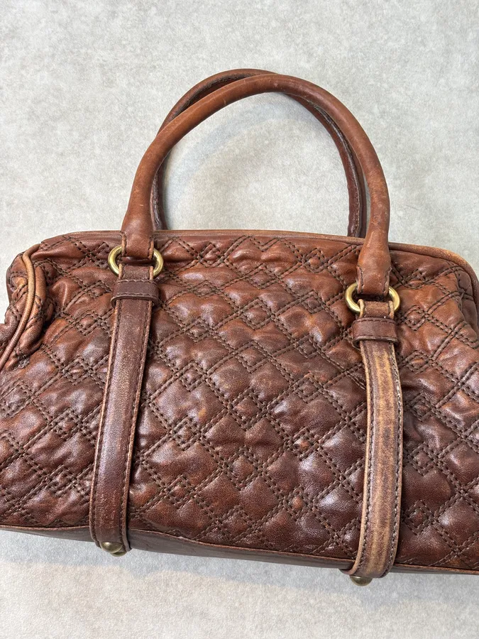 2010s Dolce & Gabbana Vintage Brown Quilted Leather Bowling Bag - Image 9