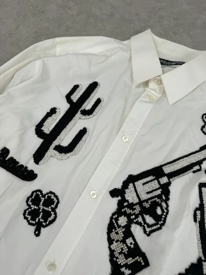 2010s Dolce & Gabbana Western Cactus Gun White Shirt - Image 6