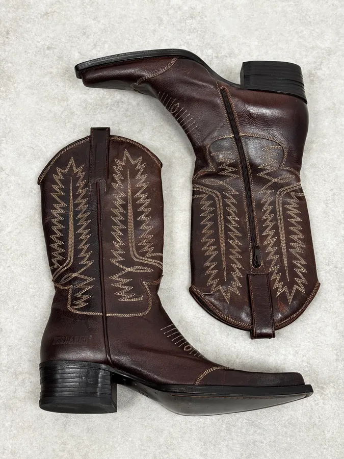 2010s Dsquared2 Brown Western Leather Ankle Boots - Image 2