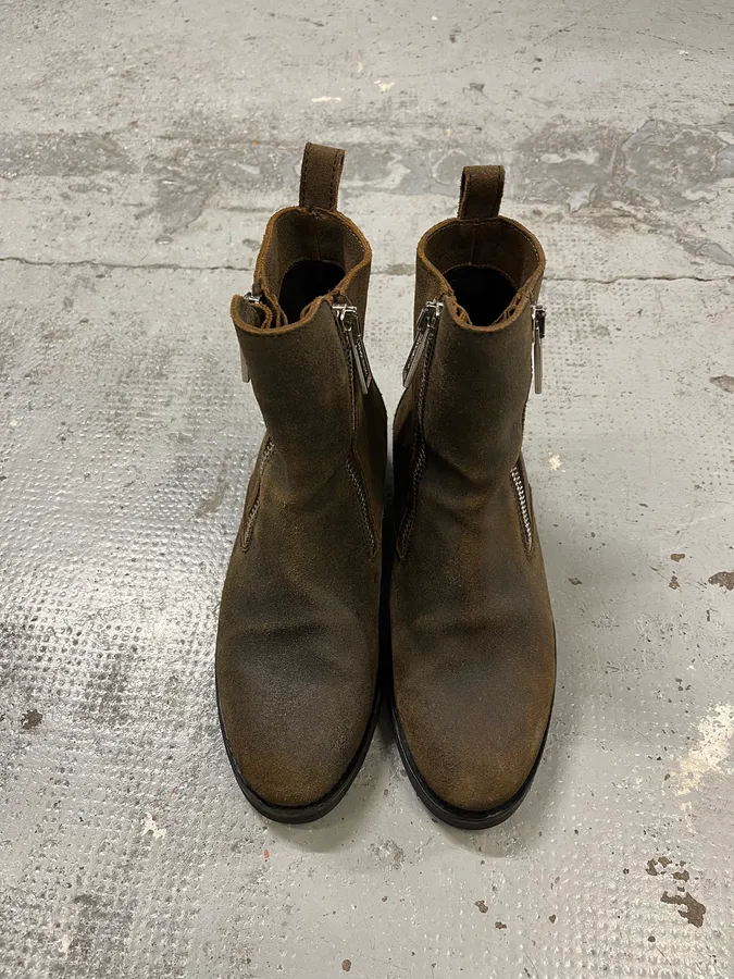 2010s Dsquared2 Double Front Zip Raw Brown Leather Boots - Image 4