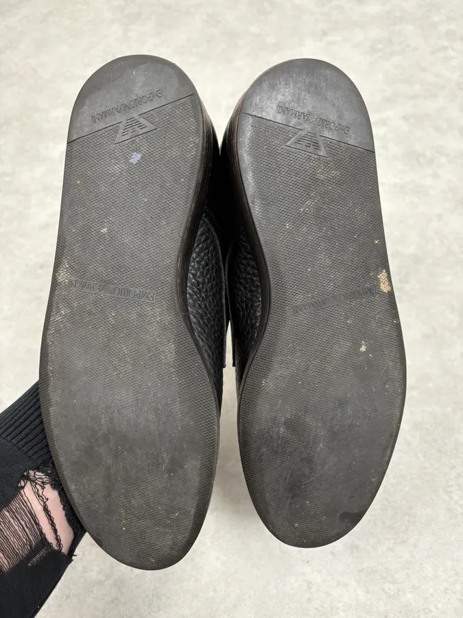 2010s Emporio Armani Black Buckle Leather Grained Boots - Image 8
