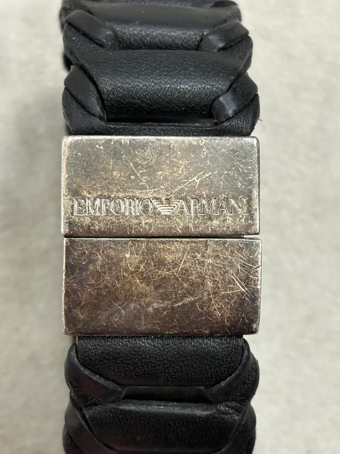 2010s Emporio Armani Black Leather Bracelet - Image 7