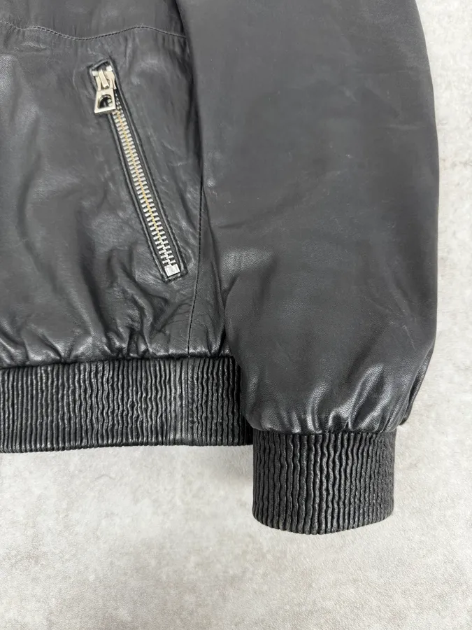 2010s Emporio Armani Black Leather Hooded Jacket - Image 7