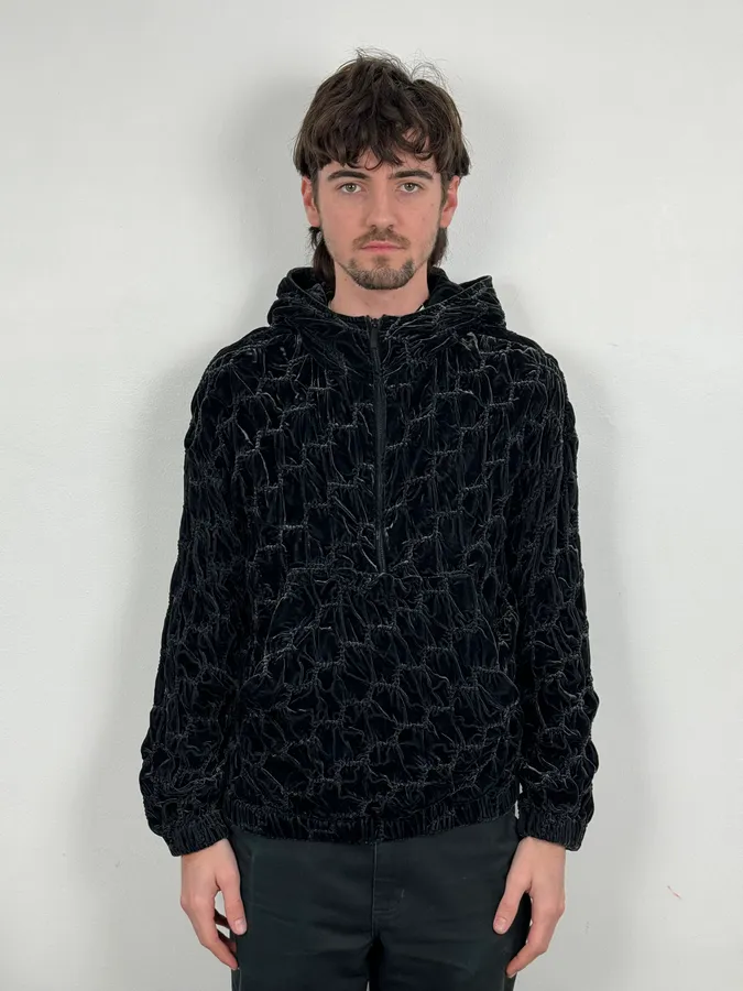 2010s Emporio Armani Black Wool Relief Hooded Jacket - Image 2
