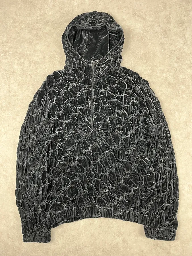 2010s Emporio Armani Black Wool Relief Hooded Jacket - Image 5