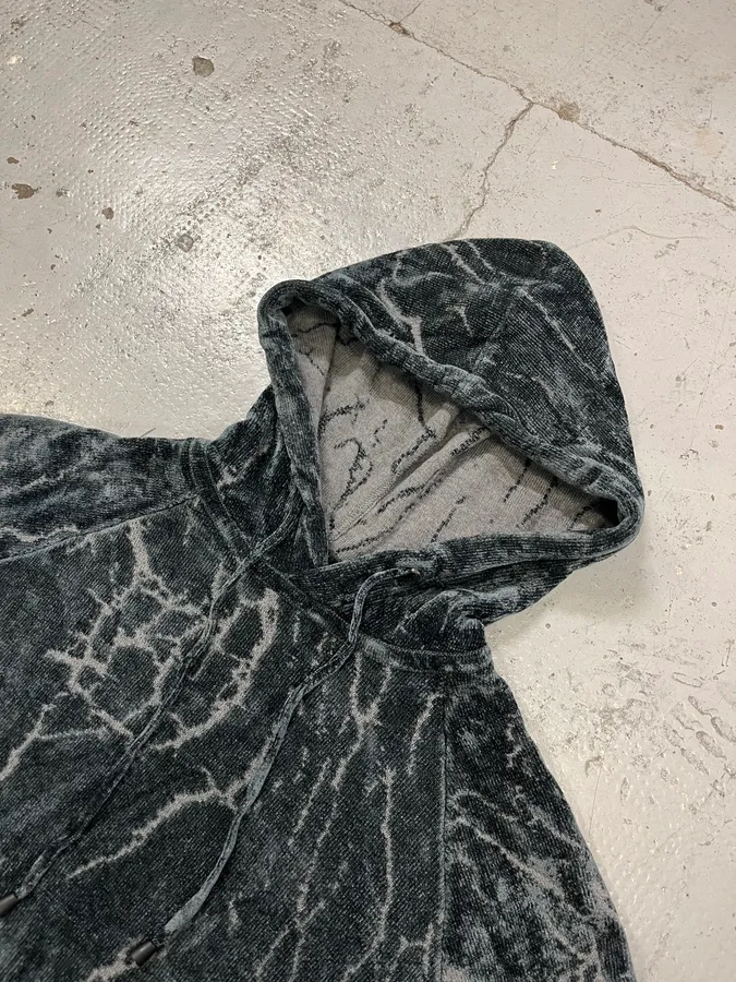 2010s Emporio Armani Lightning Crack Grey Velvet Hoodie - Image 6