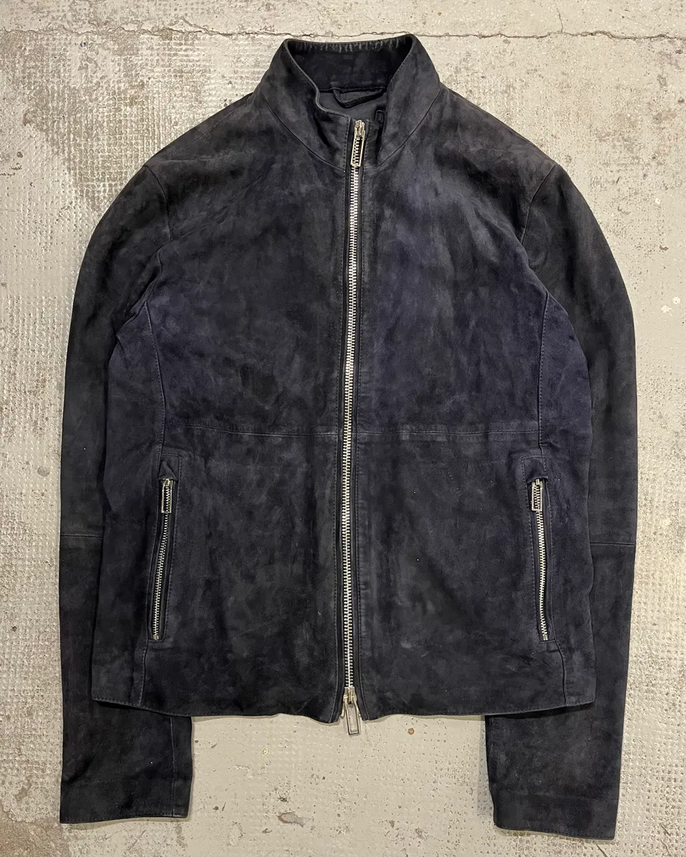 2010s Emporio Armani Navy Goat Suede Leather Jacket - Image 5