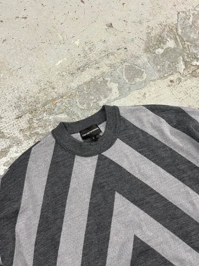 2010s Emporio Armani V Lines White & Grey Sweater - Image 5