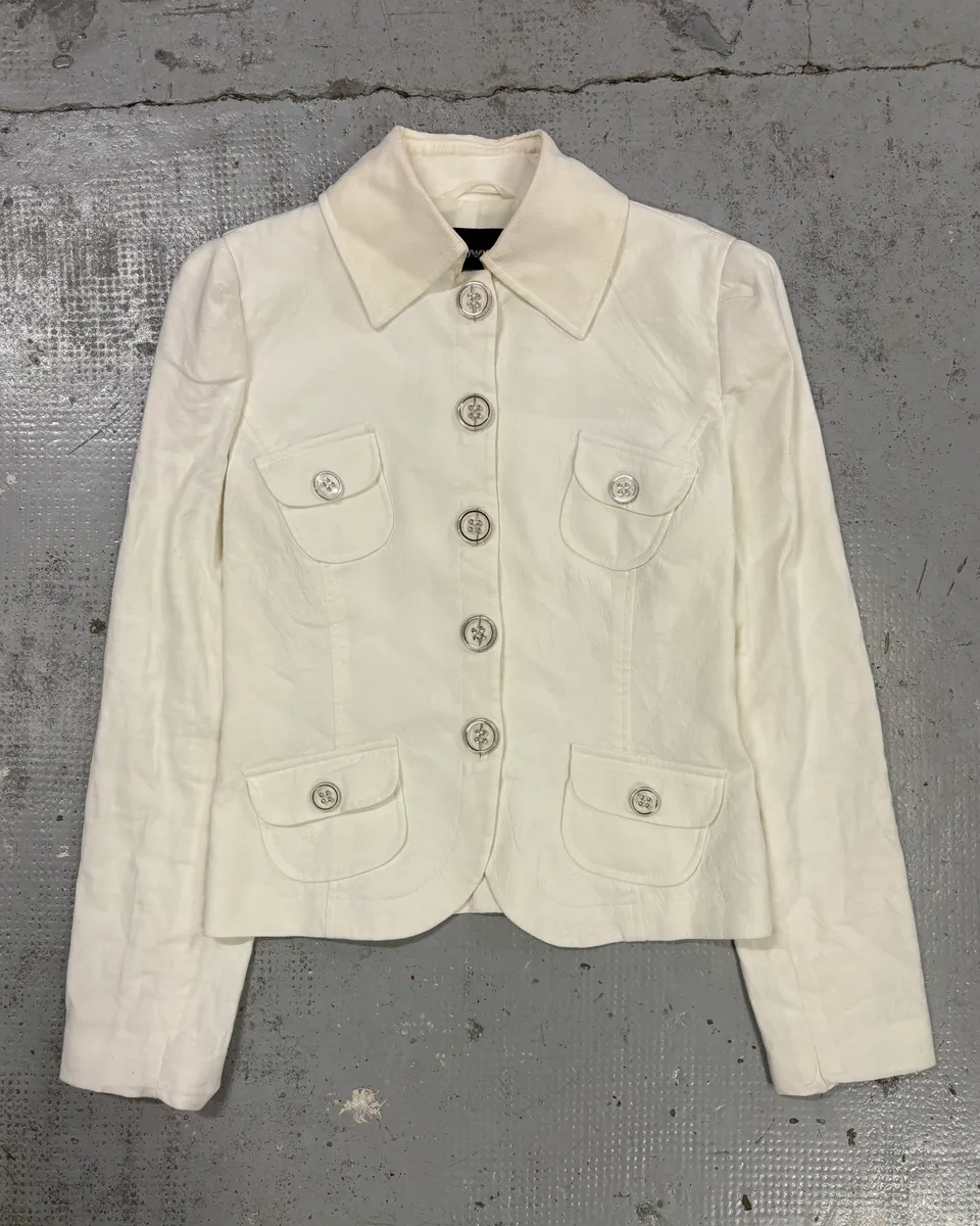 2010s Emporio Armani White Buttoned Multi-Pocket Blazer Jacket - Image 3