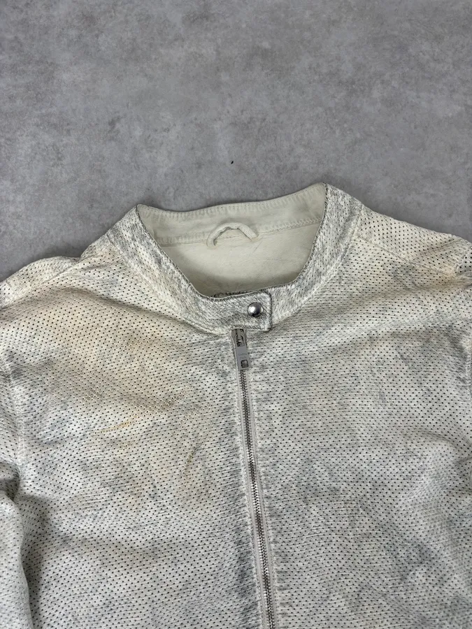 2010s Giorgio Brato Cream Perforated Biker Leather Jacket - Image 4