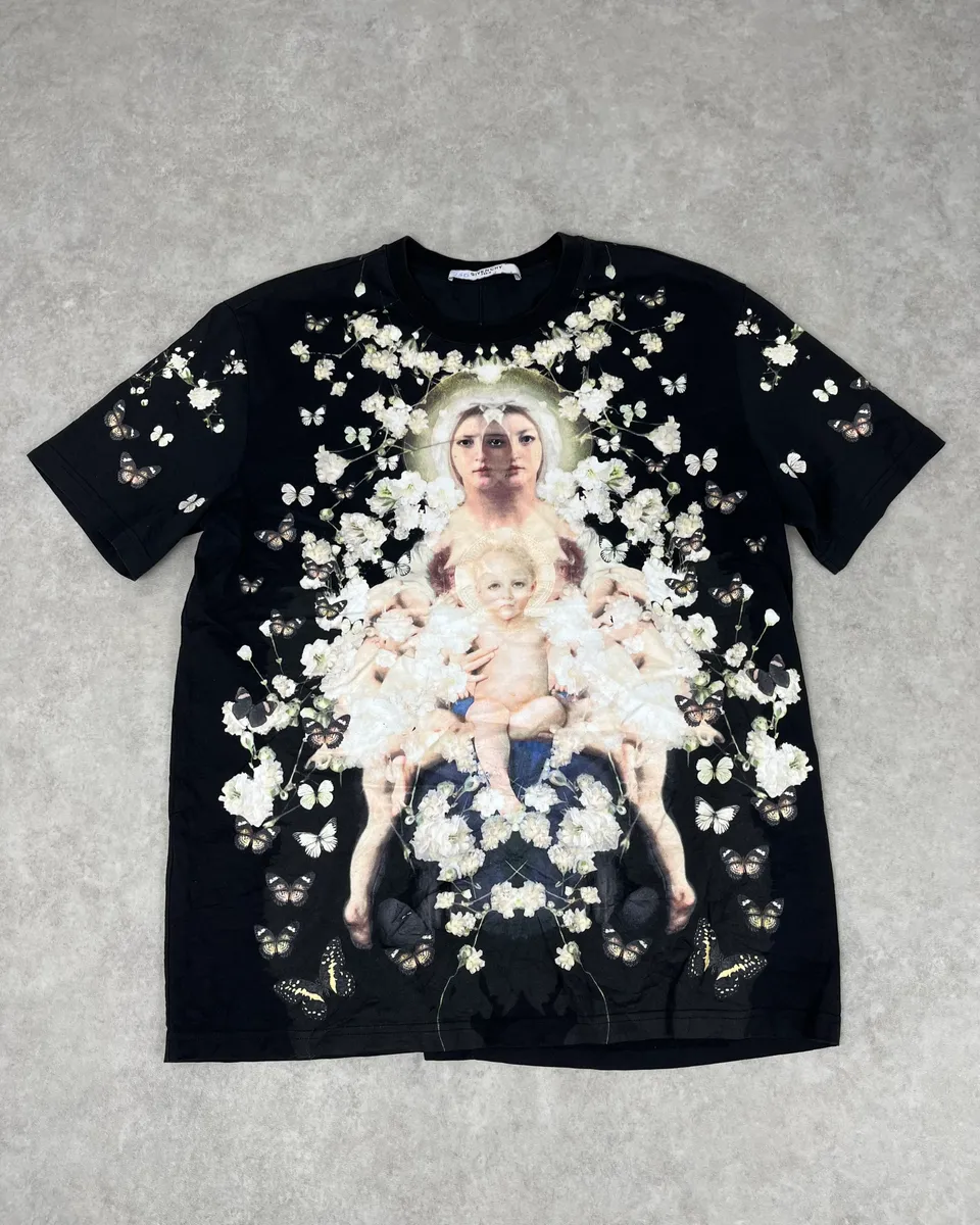 2010s Givenchy Black Floral Religious Family T-Shirt by Riccardo Tisci