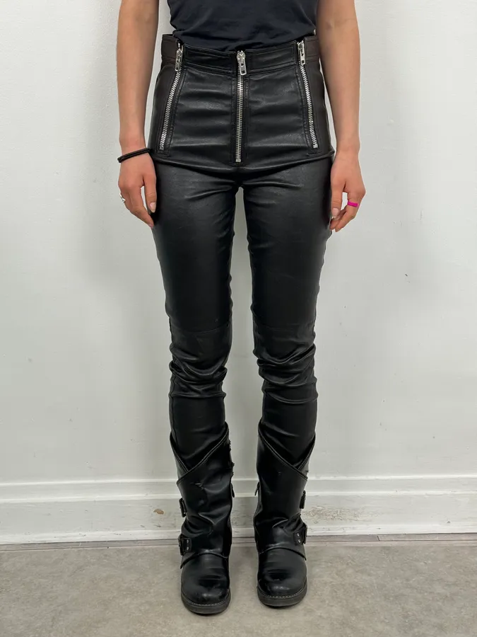 2010s Givenchy Black Leather Multi-Zip Skinny Pants - Image 2