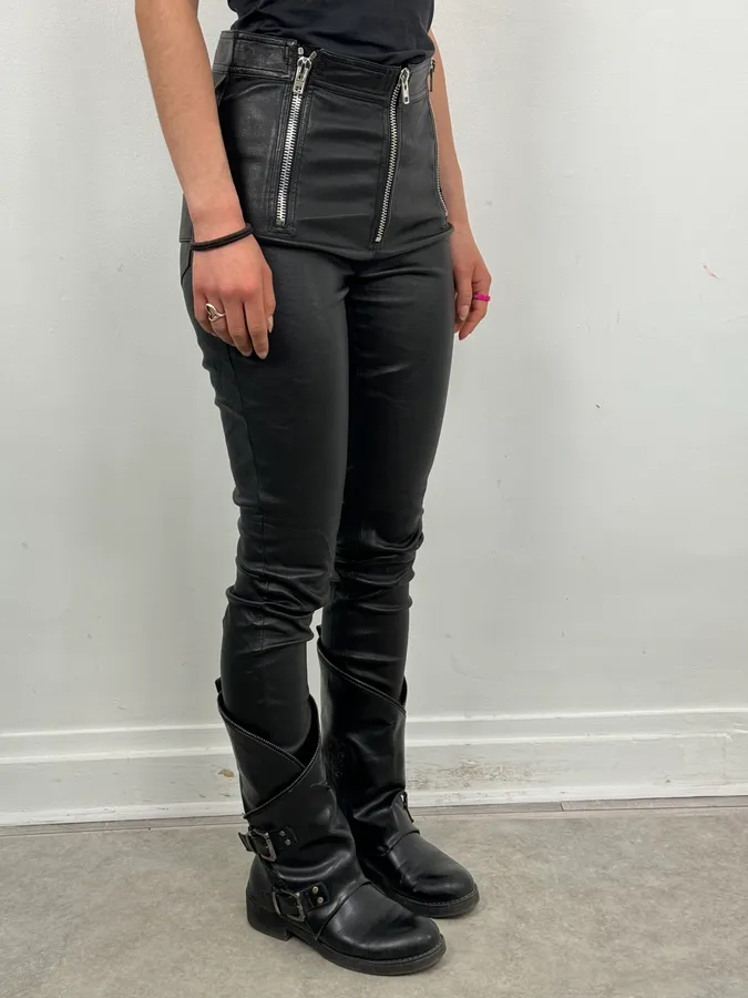 2010s Givenchy Black Leather Multi-Zip Skinny Pants - Image 3
