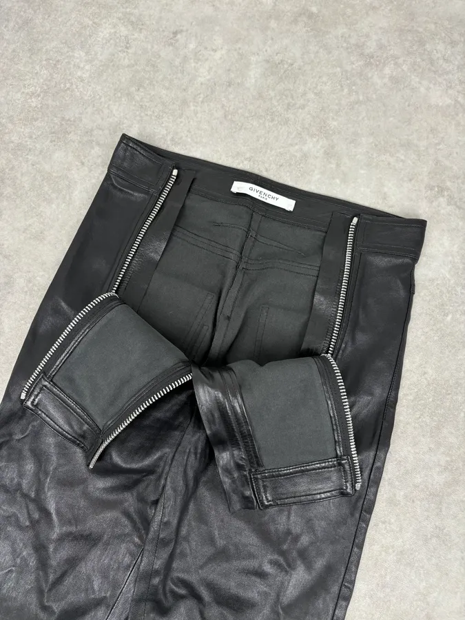 2010s Givenchy Black Leather Multi-Zip Skinny Pants - Image 6