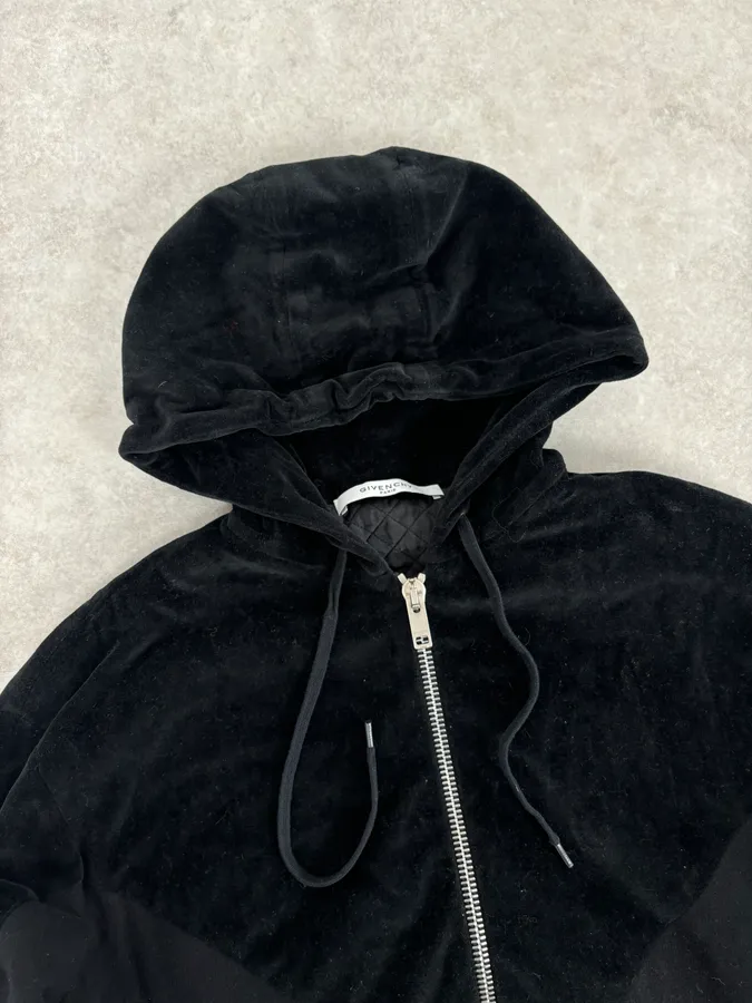 2010s Givenchy Black Premium Velvet Hybrid Hooded Jacket - Image 4