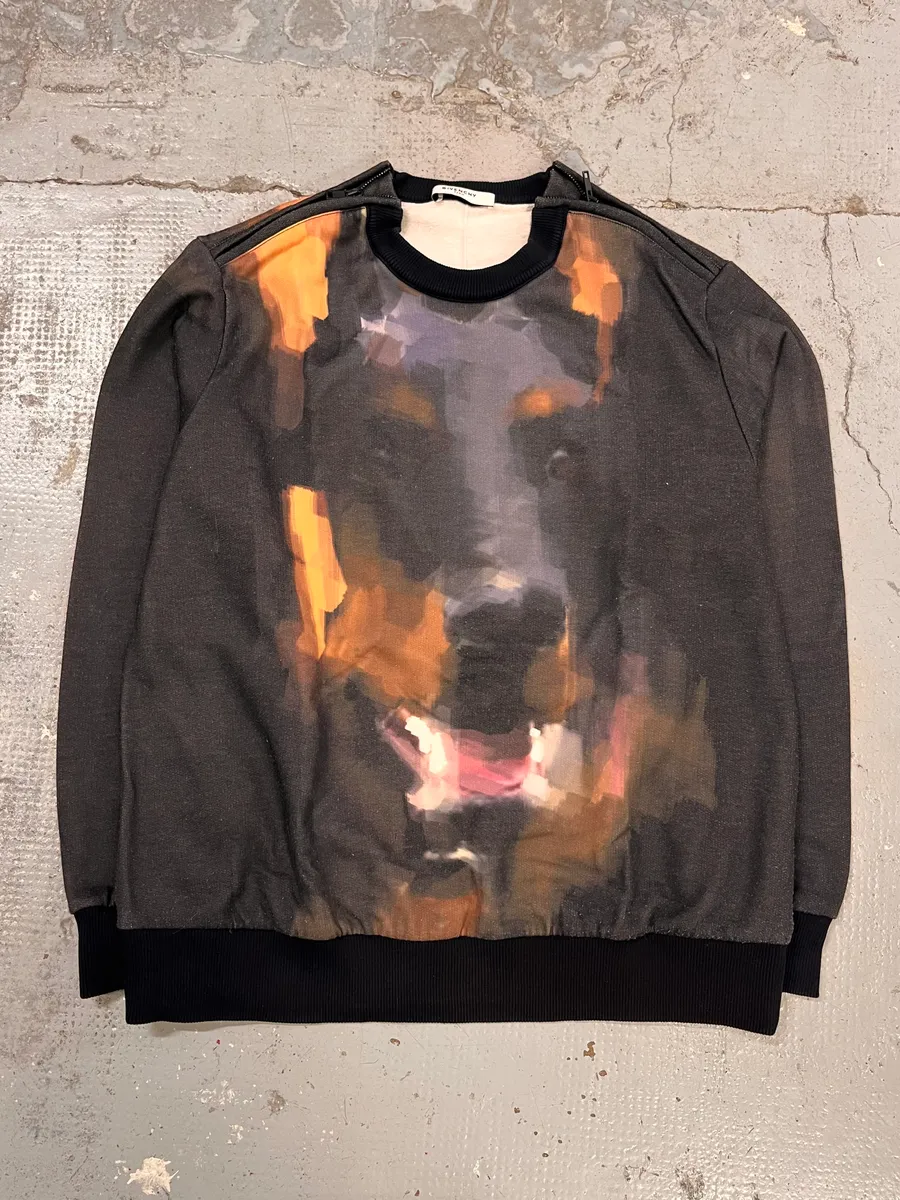 2010s Givenchy Doberman Paint Effect Black Sweater