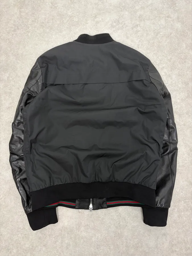 2010s Gucci Black Leather & Nylon Bomber Jacket - Image 7