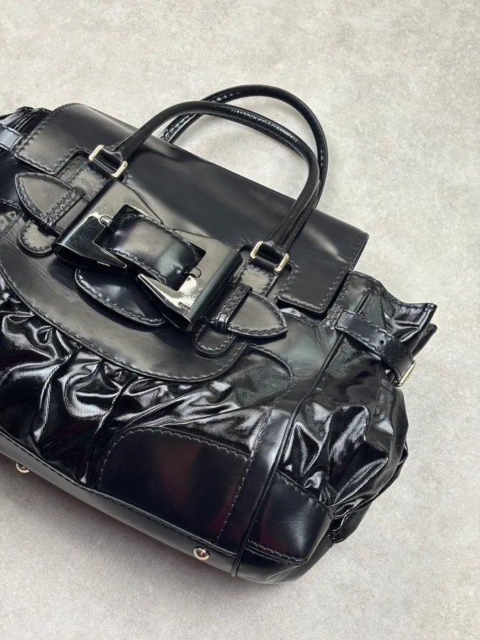 2010s Gucci Black Patent Leather Handle Bag by Frida Giannini - Image 6