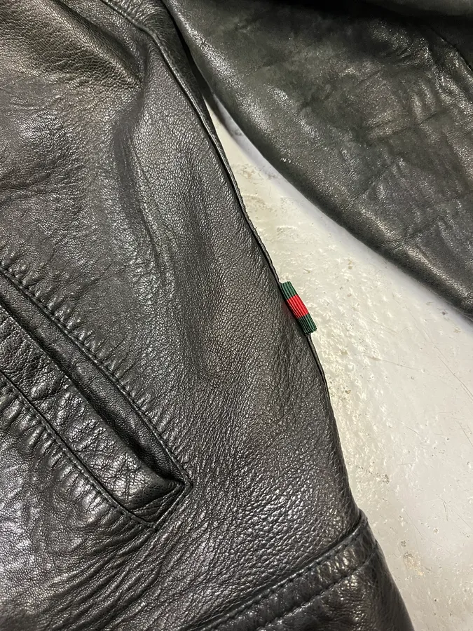 2010s Gucci Black Scars Leather Biker Jacket - Image 5
