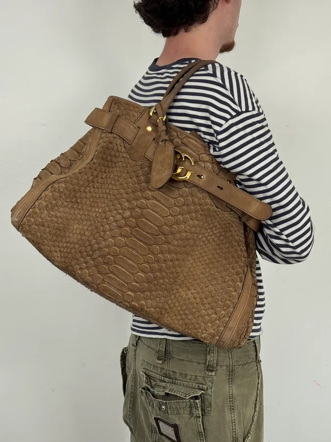 2010s Gucci Brown Leather Python Handle Bag by Frida Giannini - Image 3