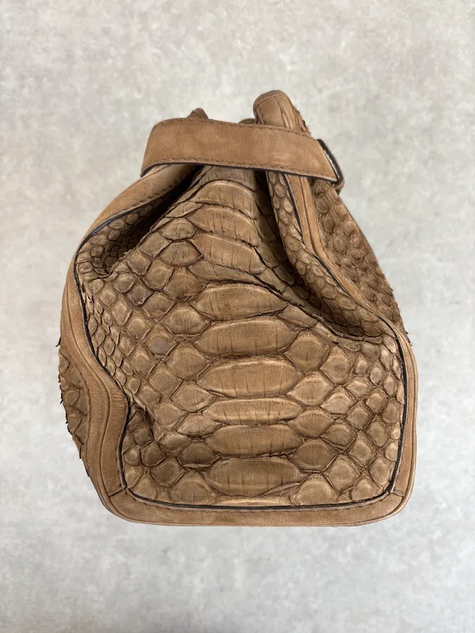 2010s Gucci Brown Leather Python Handle Bag by Frida Giannini - Image 7