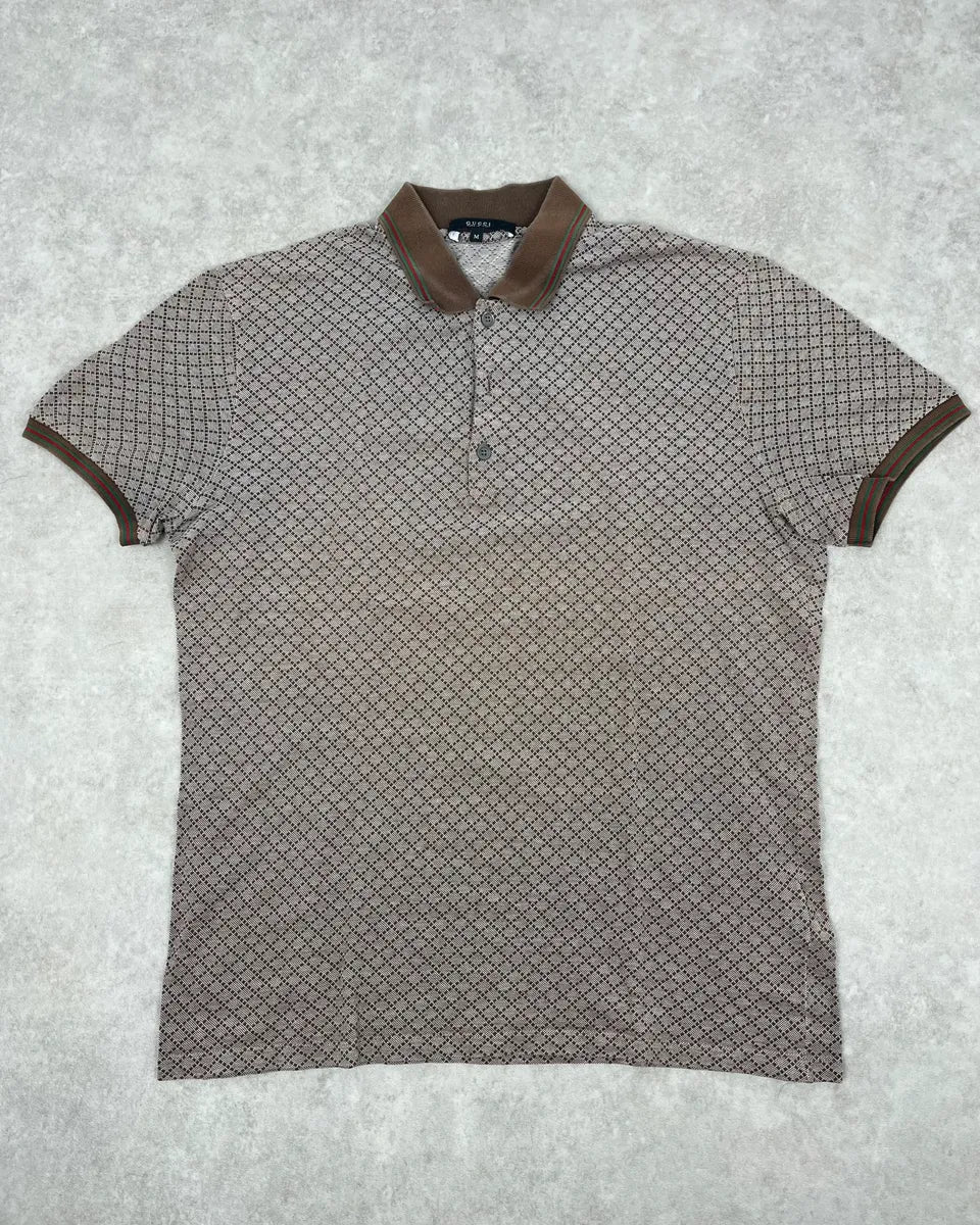 2010s Gucci Brown & White Checkered Polo