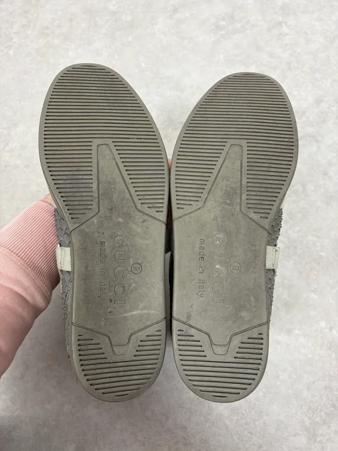 2010s Gucci Grey Avant-Garde Python Leather Buckles High Sneakers - Image 8