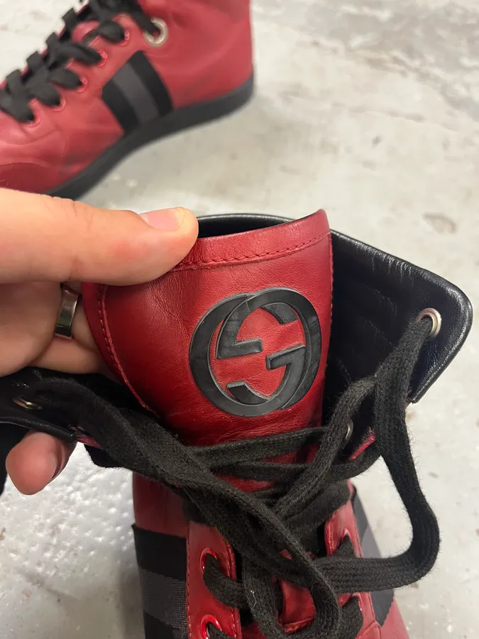 2010s Gucci Italian Red High Sneakers - Image 8
