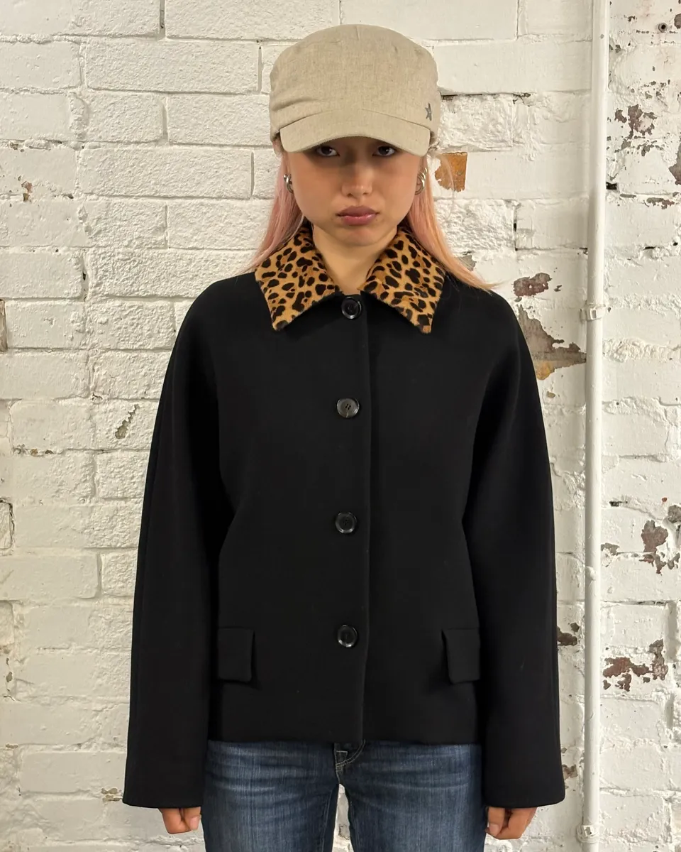 2010s Gucci Leopard Collar Black Wool Jacket - Image 2