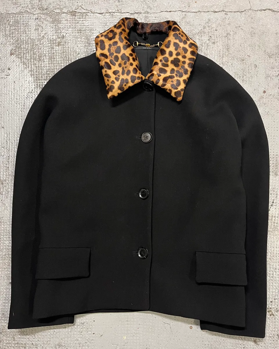 2010s Gucci Leopard Collar Black Wool Jacket - Image 4
