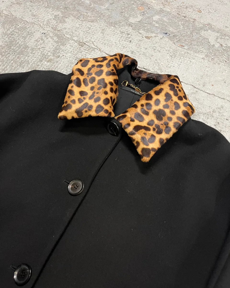 2010s Gucci Leopard Collar Black Wool Jacket - Image 5