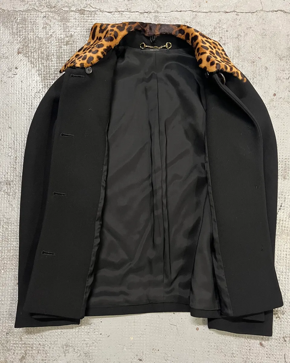 2010s Gucci Leopard Collar Black Wool Jacket - Image 8