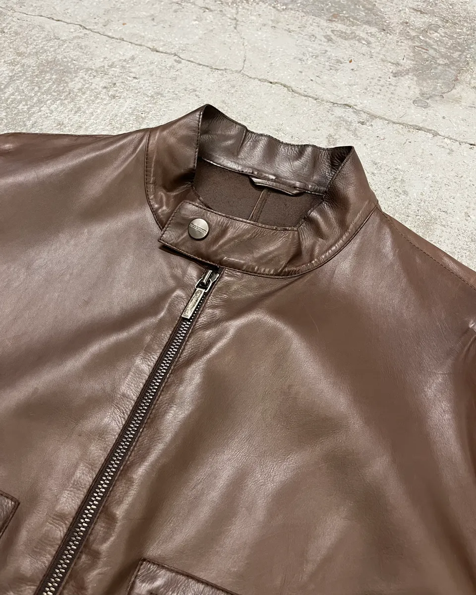 2010s Jil Sander Brown Leather Minimalist Jacket - Image 5