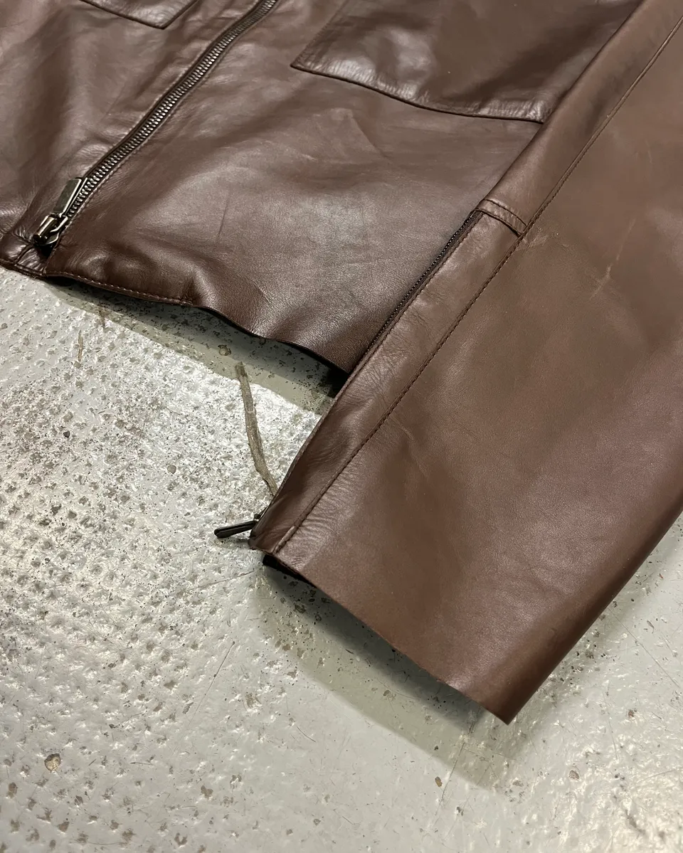 2010s Jil Sander Brown Leather Minimalist Jacket - Image 6