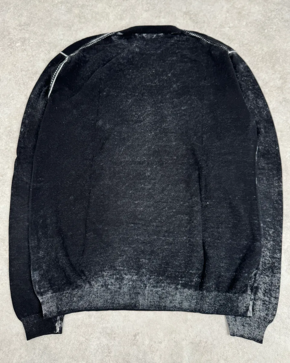 2010s John Galliano Black Eroded White Irregular V Neck Sweater - Image 7