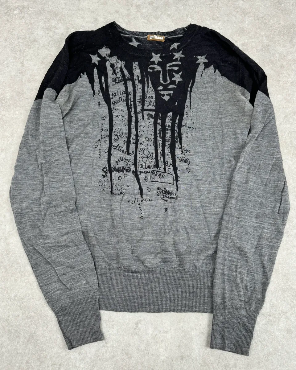 2010s John Galliano Black & Grey Abstract USA Sweater