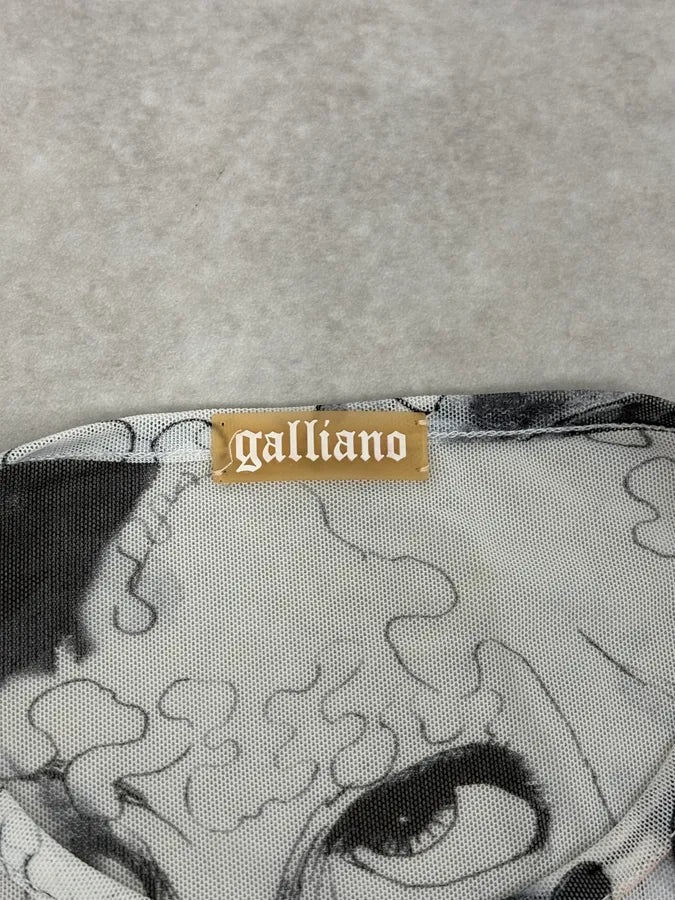 2010s John Galliano Black & White Comic Mesh Longsleeve - Image 10