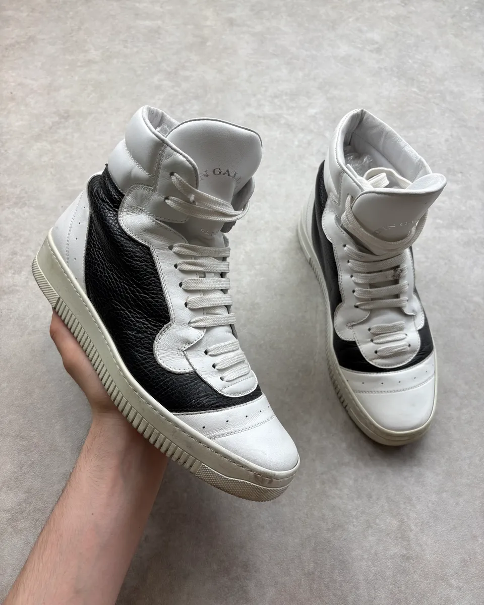 2010s John Galliano Black & White High Leather Sneakers