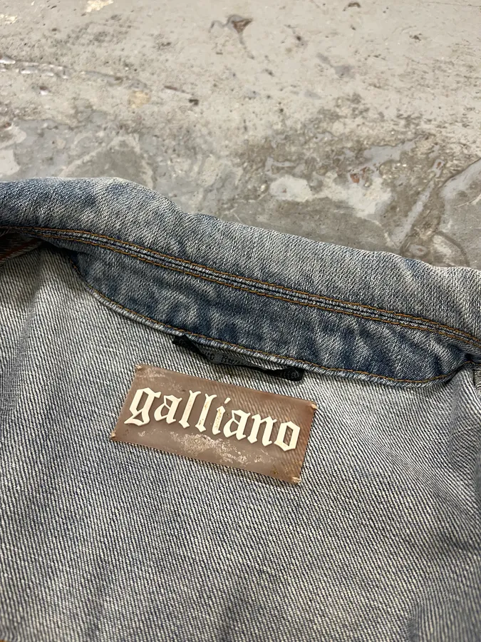 2010s John Galliano Blue Gazette Gothic Script Denim Jacket - Image 10