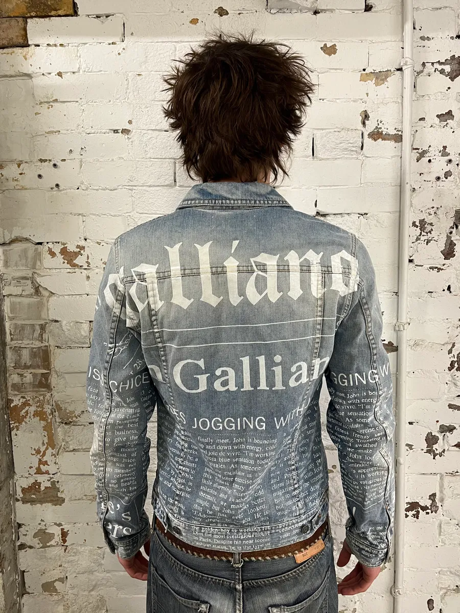 2010s John Galliano Blue Gazette Gothic Script Denim Jacket - Image 2