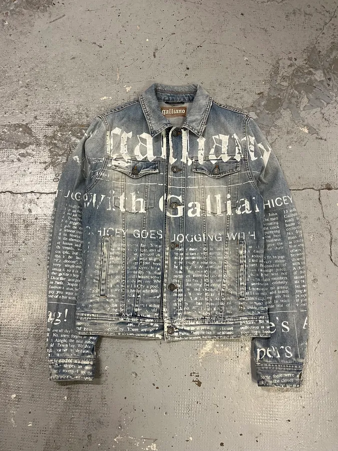 2010s John Galliano Blue Gazette Gothic Script Denim Jacket - Image 3