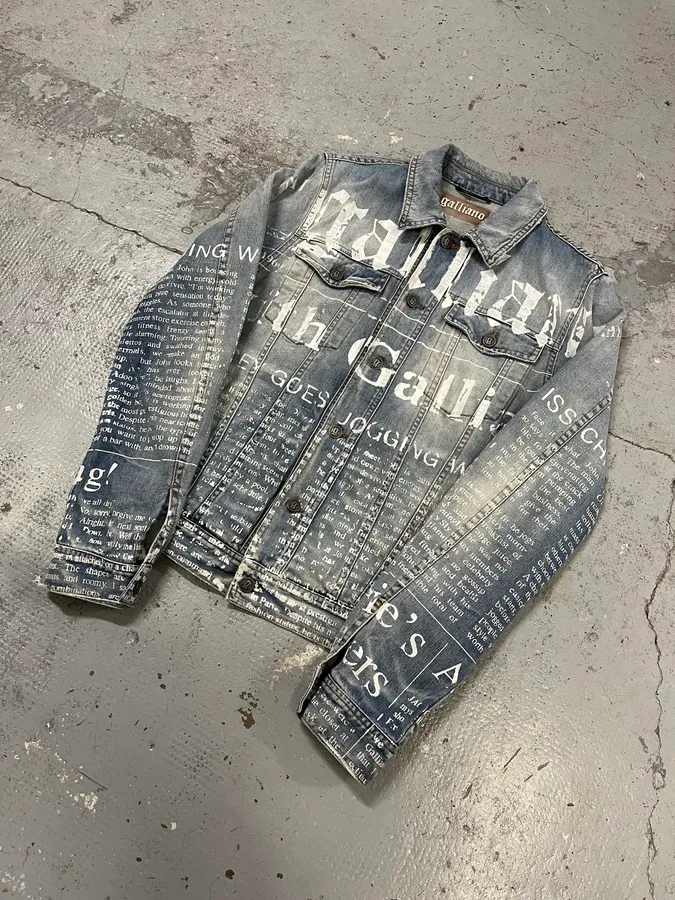 2010s John Galliano Blue Gazette Gothic Script Denim Jacket - Image 5