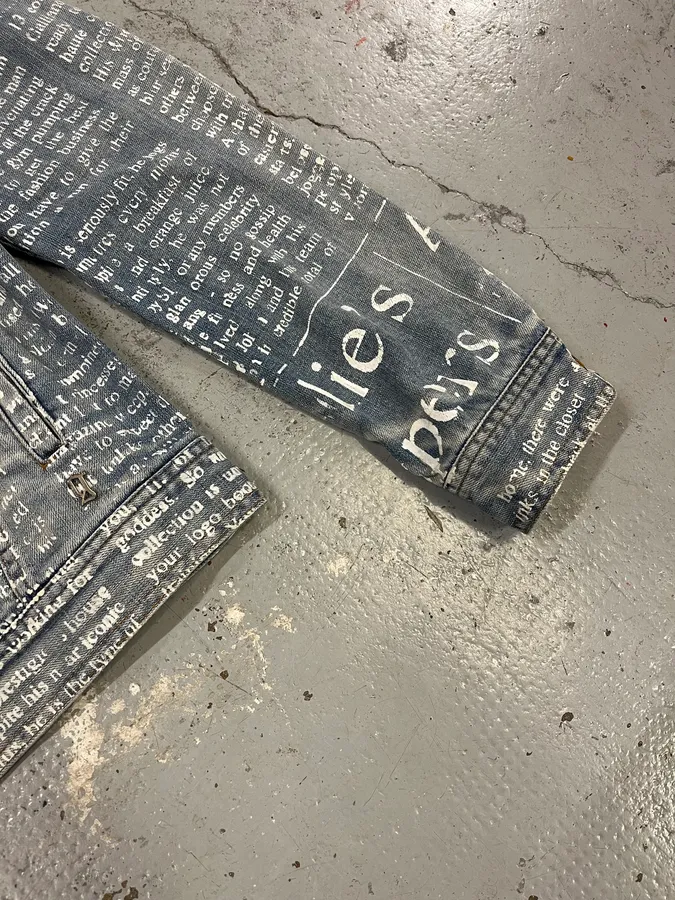 2010s John Galliano Blue Gazette Gothic Script Denim Jacket - Image 7