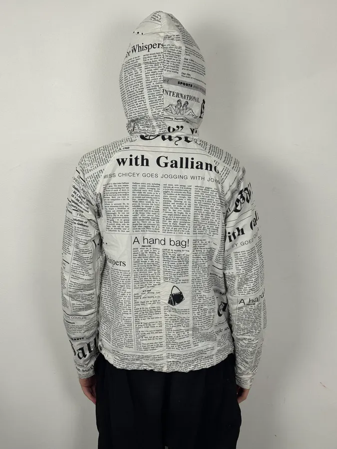 2010s John Galliano White Newspaper Magazine Hooded Windbreaker Jacket - Image 2