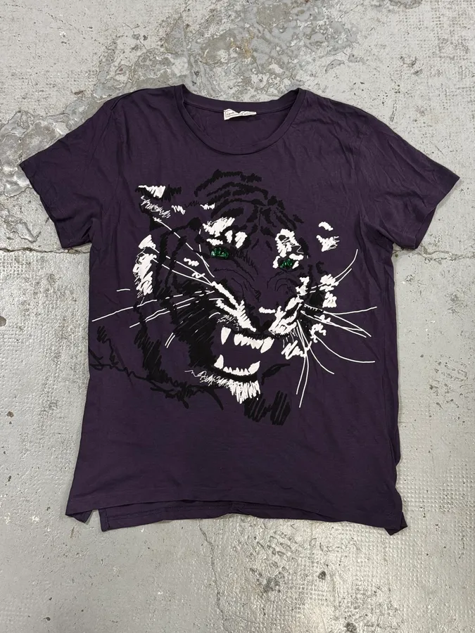 2010s Lanvin X H&M Purple Tiger Gems Graphic T-Shirt