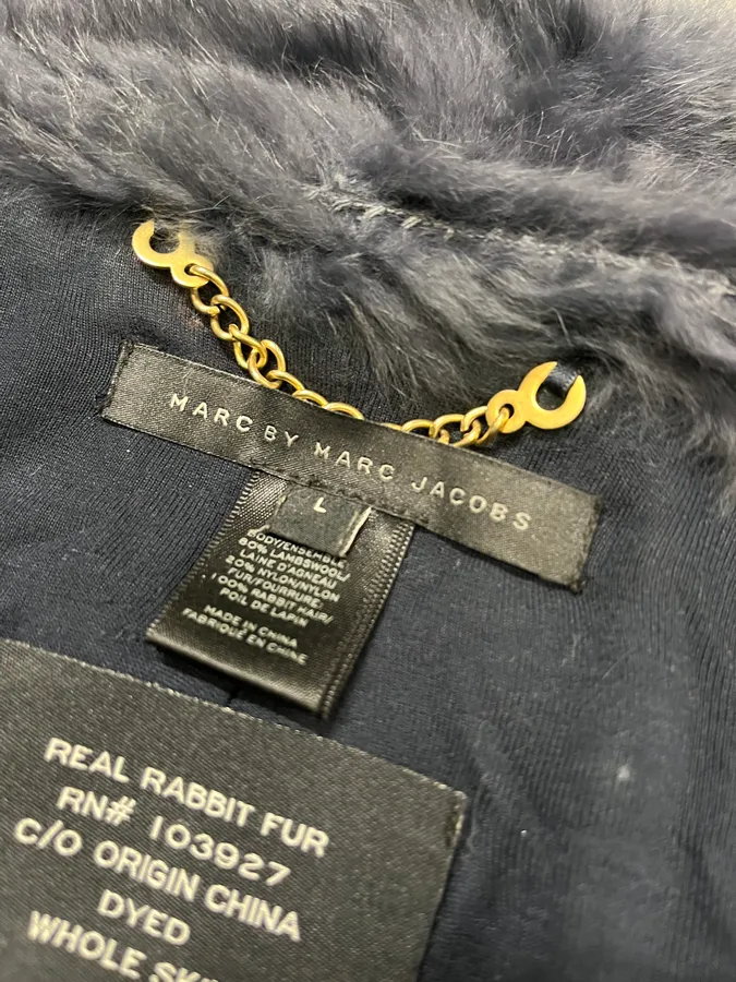2010s Marc Jacobs Navy Rabbit Fur Officer Jacket - Image 10