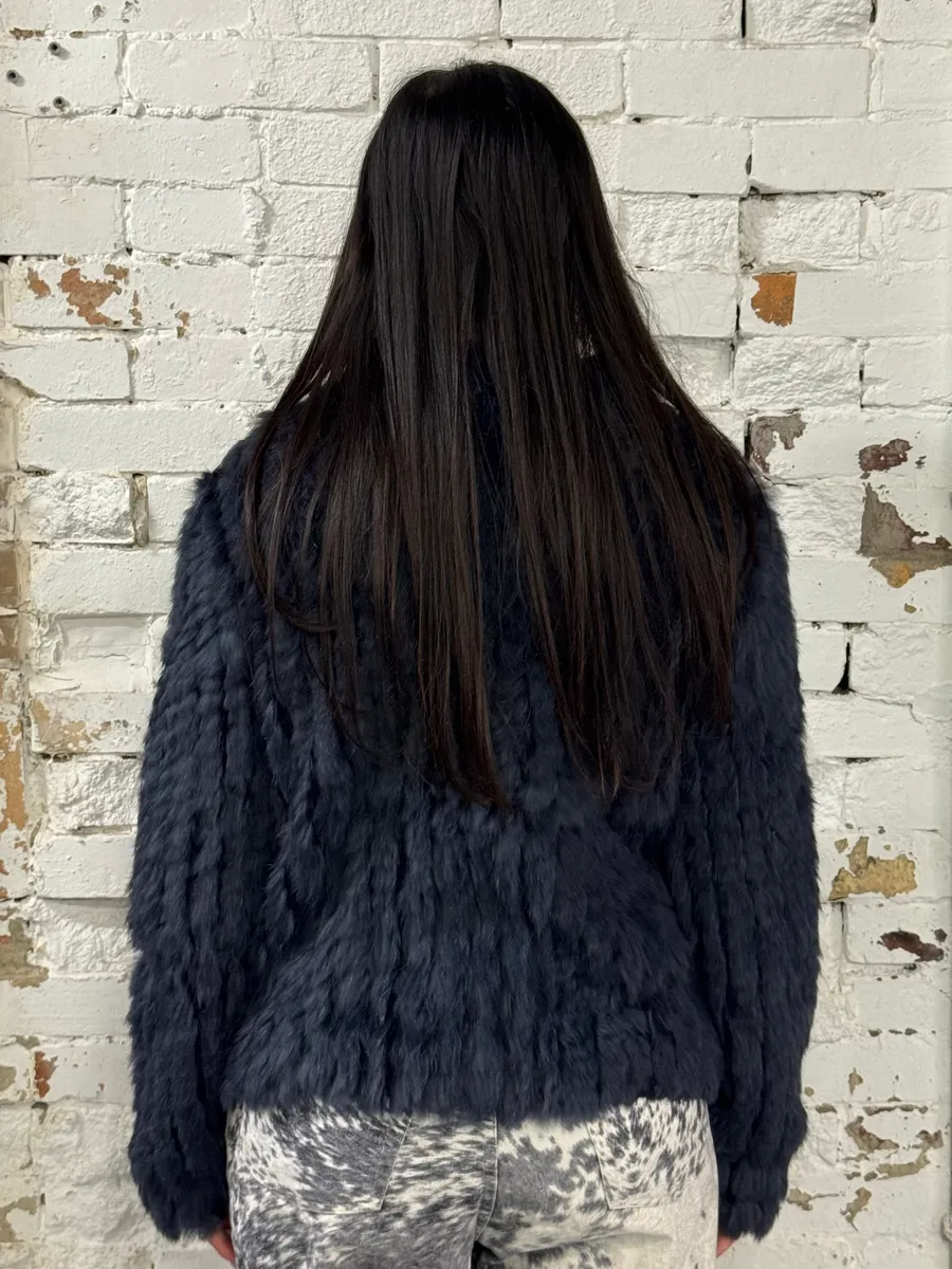 2010s Marc Jacobs Navy Rabbit Fur Officer Jacket - Image 3