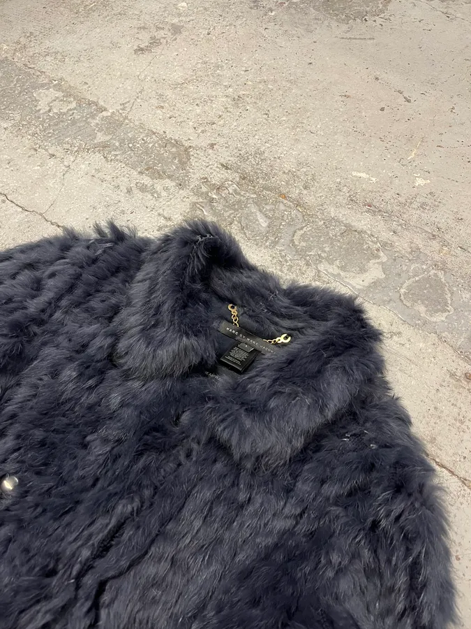 2010s Marc Jacobs Navy Rabbit Fur Officer Jacket - Image 5