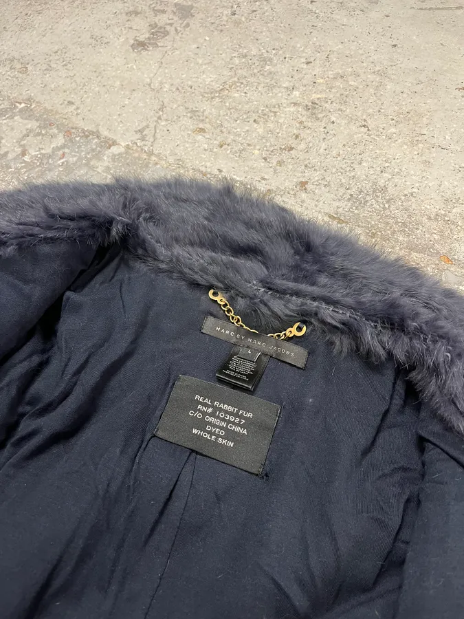 2010s Marc Jacobs Navy Rabbit Fur Officer Jacket - Image 9