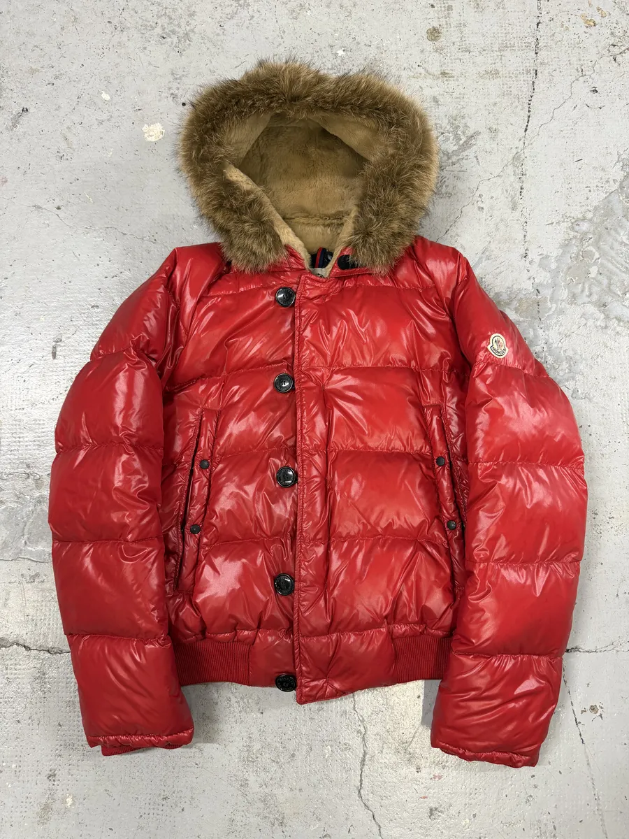 2010s Moncler Red Premium Puffer Fur Hooded Jacket